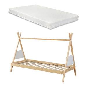 Tipi-Bett Siikajoki mit Matratze 90x200cm Kiefernholz Natur [en.casa]