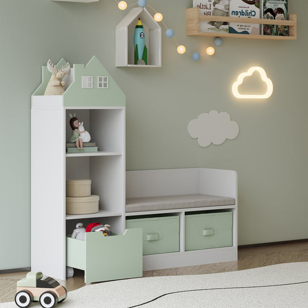 Kindersitzbank mit Regal Vipsali 100x99x30 cm Mintgrün/Weiß [en.casa]