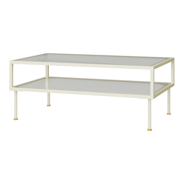 Couchtisch Lindau Stahl mit Glasplatte 100x50x46 cm Cremeweiß [en.casa]