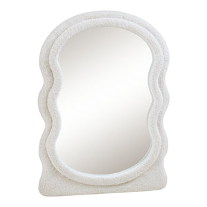 Wandspiegel Brummen mit Teddystoff-Rahmen 80x60 cm Weiß [en.casa]