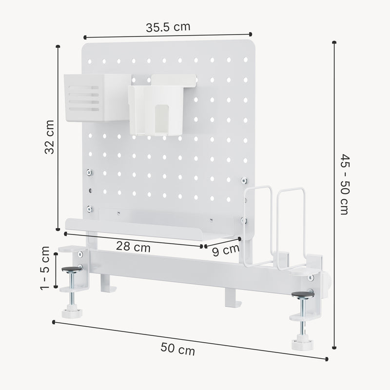 Maßskizze Schreibtisch-Organizer Sauda zum Anklemmen 50x50 cm Stahl Weiß [en.casa]