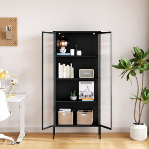 Vitrinenschrank Vinterhavn 180x80x35 cm Stahl Schwarz [en.casa]