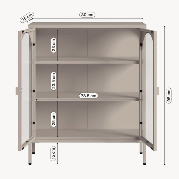 Vitrinen-Sideboard Klippestad Stahl 95x80x35 cm Kamelfarben [en.casa]