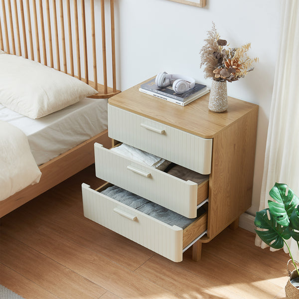 Kommode Ferrersp mit 3 Schubladen 70x60x40 cm Eicheoptik/Sandfarben [en.casa]