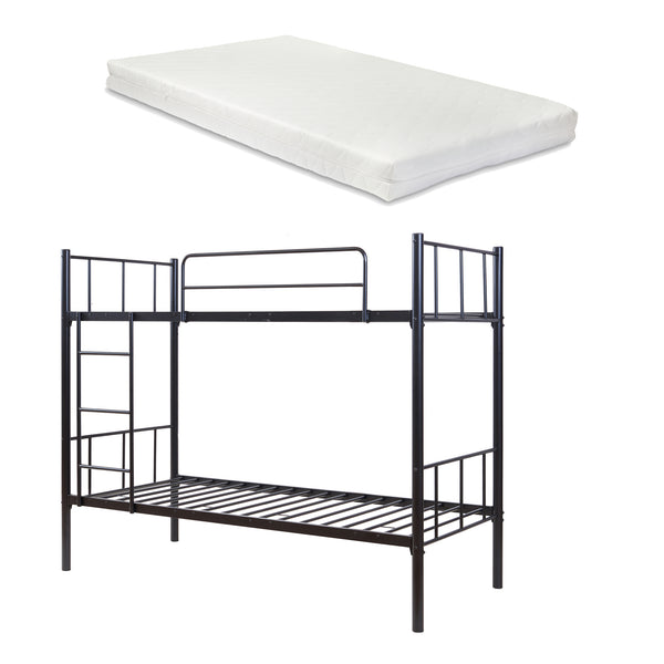Metall-Etagenbett Berimma mit 2 Matratzen 90x200 cm Schwarz [en.casa]