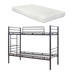 Metall-Etagenbett Bevapis mit 2 Matratzen 90x200 cm Schwarz [en.casa]