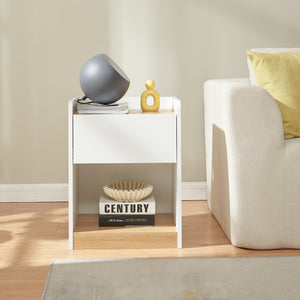 Nachttisch Kuorshare 55x42x37 cm Weiß/Eicheoptik [en.casa]