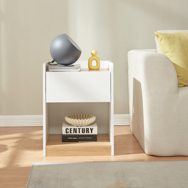 Nachttisch Kuorshare 55x42x37 cm Weiß/Eicheoptik [en.casa]