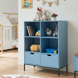 Bücherregal mit 2 Schubladen Colwyn 105x80x40 cm Blau [en.casa]