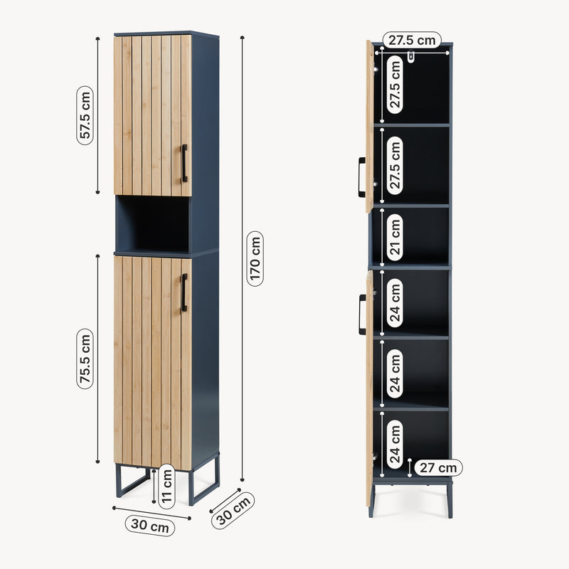 Maßskizze Hochschrank Svanes 170x30x30 cm Dunkelgrau/Natur [en.casa]