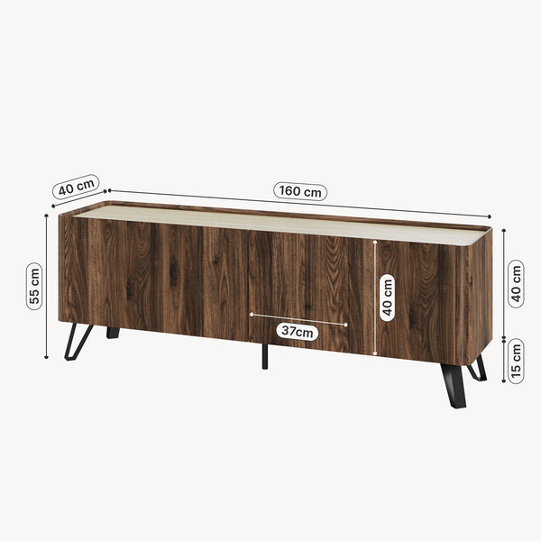 Fernsehschrank Trorlon 160x40x55 cm Walnussoptik/Travertin [en.casa]