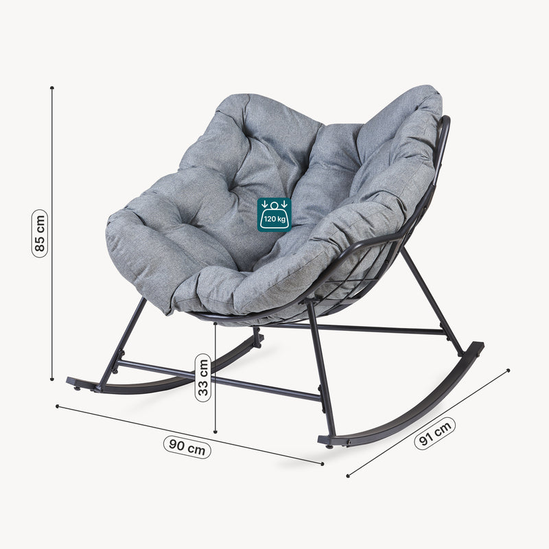 Maßskizze Korb-Schaukelstuhl Villeneuve 85x90x91 cm Schwarz/Grau [en.casa]