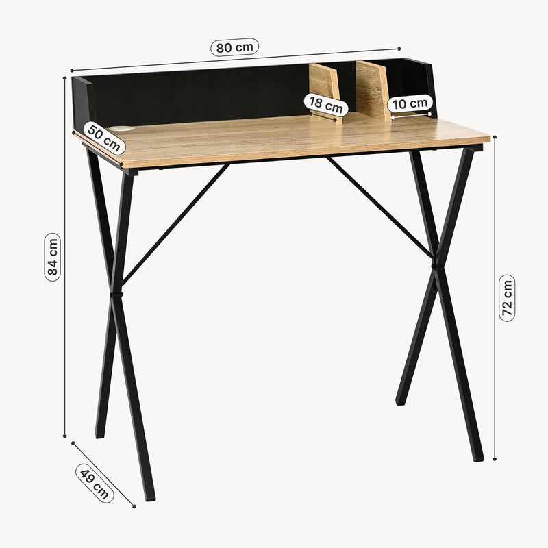 Maßskizze Schreibtisch Kappespoo 84x80x50 cm Schwarz/Eicheoptik [en.casa]