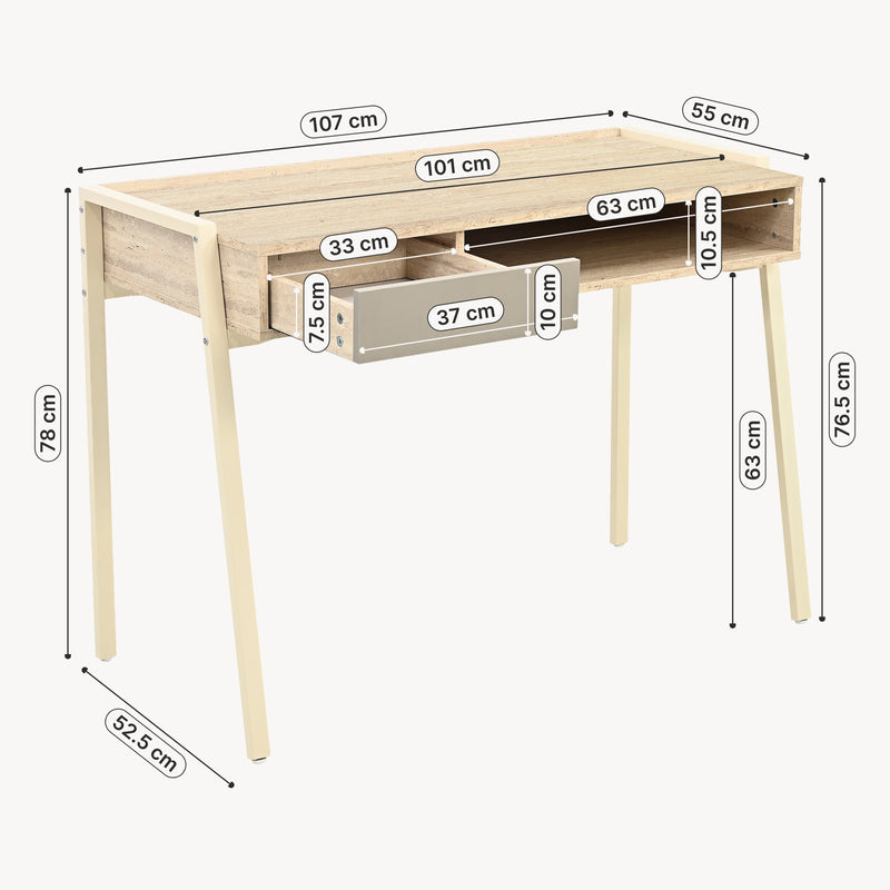 Maßskizze Schreibtisch Boderas 107x55x78 cm Beige/Travertin [en.casa]