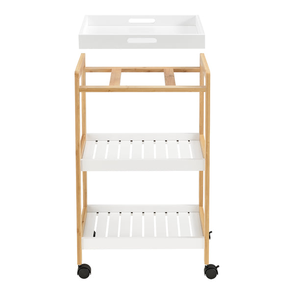 Servierwagen Lugano 75x46x35 cm Rollwagen mit Ablage Weiß/Natur en.casa