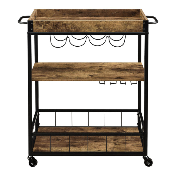 Servierwagen Thalwil 89,5 x 67 x 40 cm Rollwagen mit Flaschenhalter Schwarz/Holzfarben en.casa