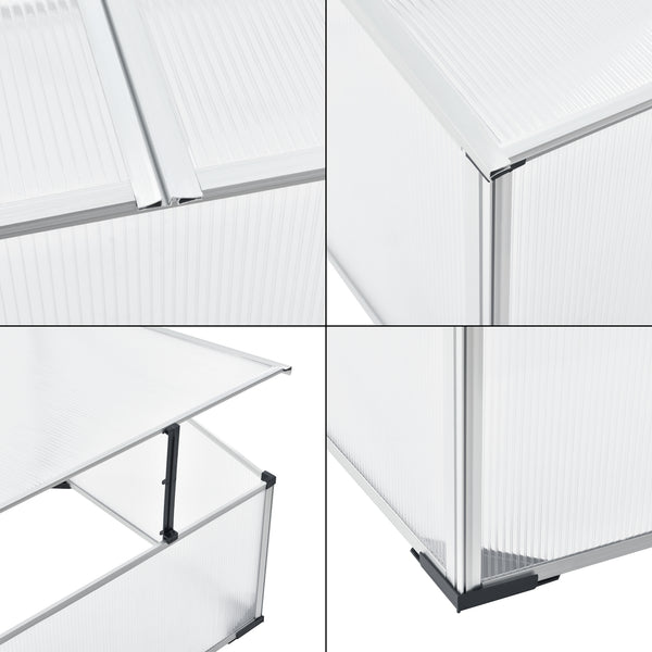 Frühbeet Hoorn mit Zweigeteiltem Dach 100x60x40 cm Aluminium Polycarbonat en.casa