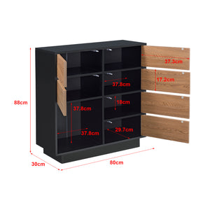 Beistellschrank Krokom 88x80x30 cm Schwarz/Dunkler Holzton en.casa