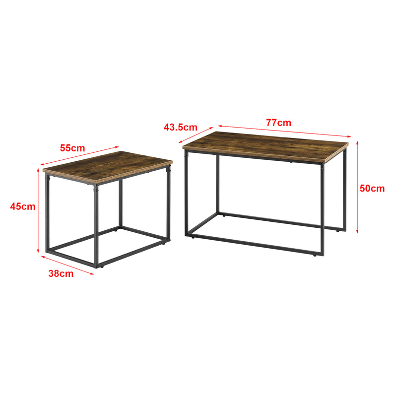 Maßskizze Couchtischset Härnösand 2er Set Dunkler Holzton [en.casa]