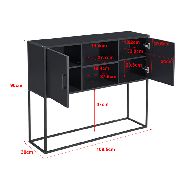Maßskizze Sideboard Motala mit Ablage und Schranktüren Schwarz [en.casa]