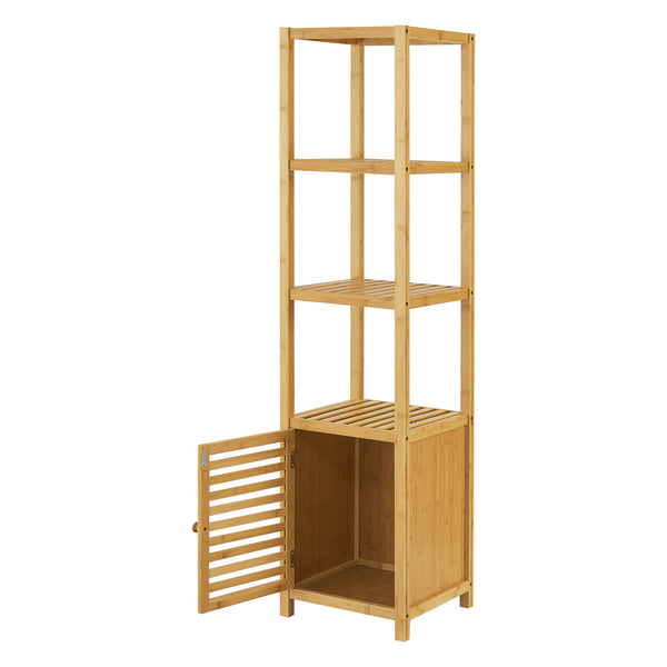 Bambusregal Liminka Badregal mit Schranktür 140x34x33cm [en.casa]