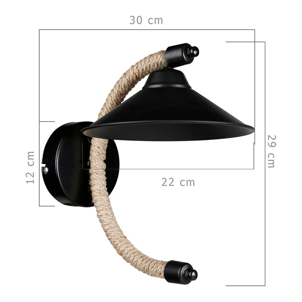 Wandleuchte Cannock E27 Metall Juteseil Schwarz / Jutefarben [lux.pro]