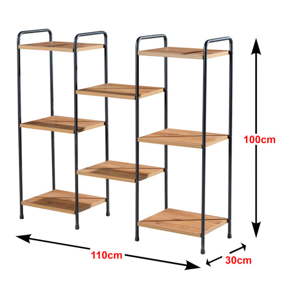 Standregal Birkerød mit 8 Ablageflächen 100 x 110 x 30 cm Schwarz / Walnuss-Optik [en.casa]