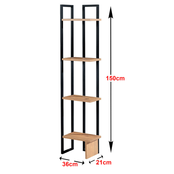 Standregal Bjergsted mit 4 Ablageflächen 150x36x21 cm Schwarz/Walnuss-Optik [en.casa]