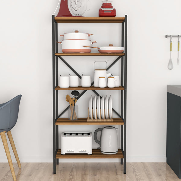 Küchenregal Tomelilla 160x66x34 cm Walnuss/Anthrazit [en.casa]