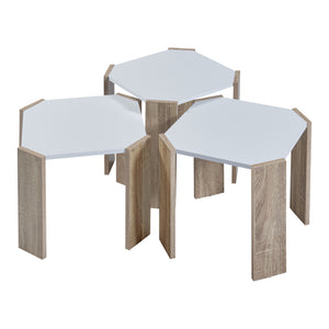 Satztisch Rantasalmi 3er Set Weiß/Eiche-Optik [en.casa]