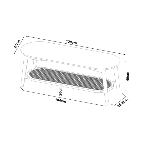 Couchtisch Taivalkoski 120x43x40 cm Schwarz/Rattanoptik [en.casa]