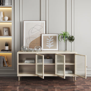 TV-Schrank Lindau Stahl 120x40x59 cm Cremeweiß [en.casa]