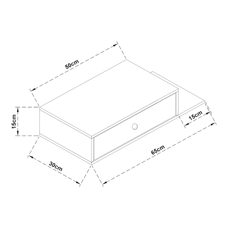 Maßskizze Wandregal Stor mit Schublade 65x30x15 cm Schwarz [en.casa]