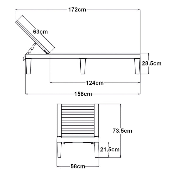 Sonnenliege Ateleta 172x58 cm Schwarz [casa.pro]