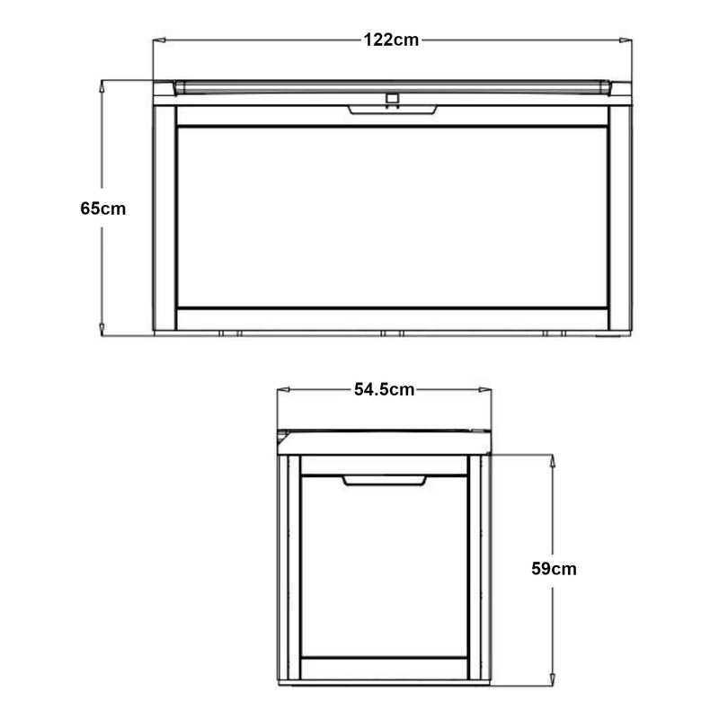 Maßskizze Aufbewahrungsbox Atella 122x54,5x65cm Schwarz, Rattanoptik [casa.pro]