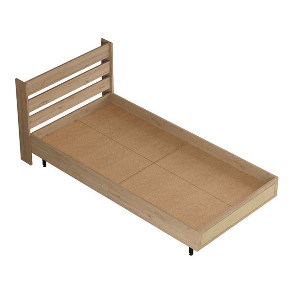 Einzelbett Kvænangen 100x200 cm Eiche-/Rattan-Optik [en.casa]