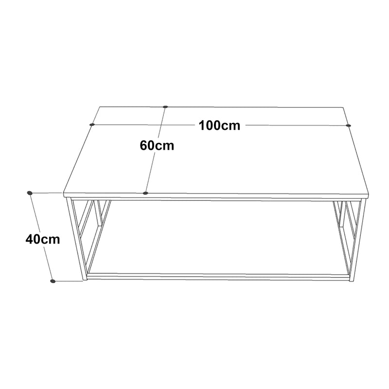 Maßskizze Couchtisch Velendi 100x60x40 cm Eichenoptik/Schwarz [en.casa]