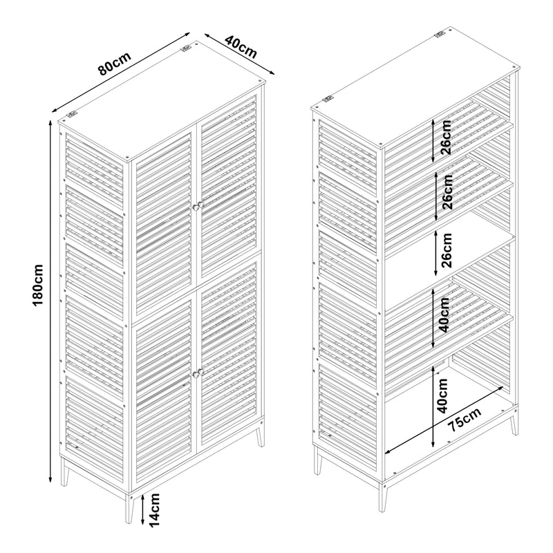Maßskizze Badezimmerschrank Raurgela 180x80x40 cm Bambus [en.casa]