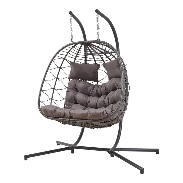 Doppel-Hängesessel Skense mit Gestell 198x156x98 cm Grau [en.casa]