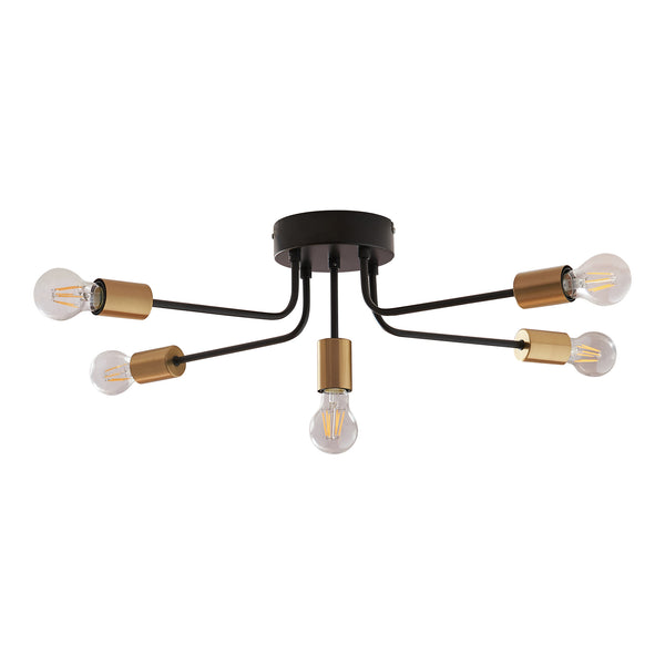 Deckenleuchte Benfleet 5 x E27 Schwarz/Messingfarben [lux.pro]