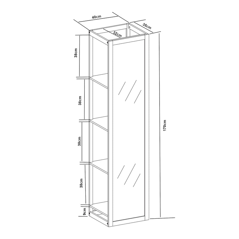 Maßskizze Spiegelregal As 170x40x35 cm Bambus [en.casa]