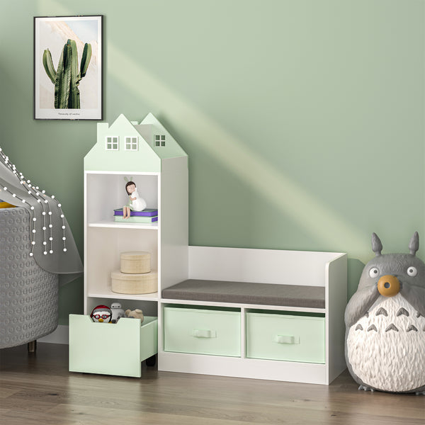 Kindersitzbank mit Regal Vipsali 100x99x30 cm Mintgrün/Weiß [en.casa]
