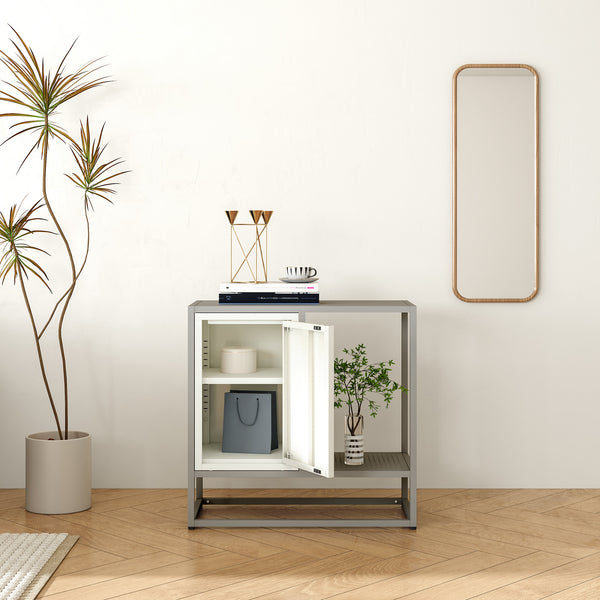 Sideboard Burlöv Stahl 70x72x35 cm Grau/Weiß [en.casa]