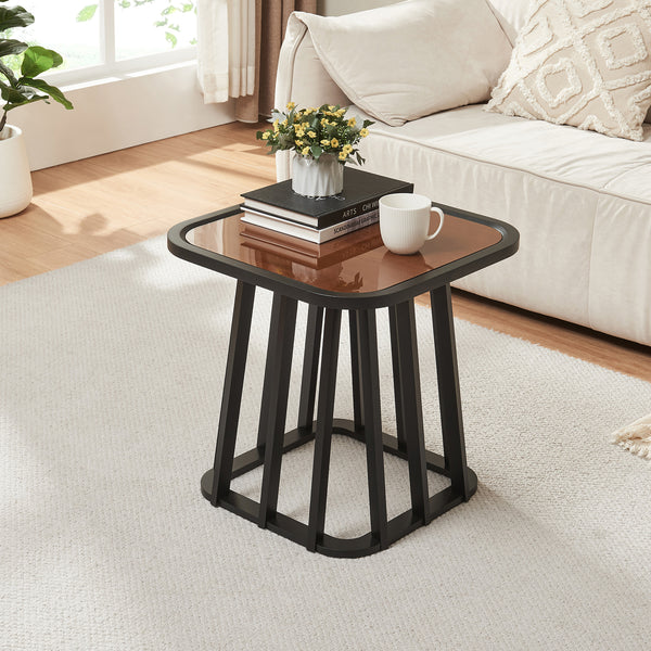 Beistelltisch Burgess 51x51x51 cm Schwarz/Walnussoptik [en.casa]