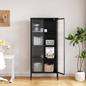 Vitrinenschrank Vinterhavn 180x80x35 cm Stahl Schwarz [en.casa]