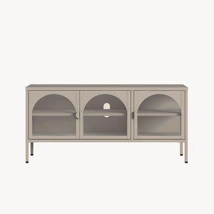 Vitrinen-Sideboard Klippestad Stahl 118x35x55 cm Kamelfarben [en.casa]