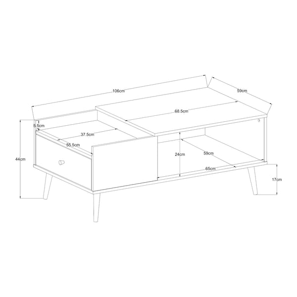 Couchtisch Hallevil mit Schublade 106x59x44 cm Hellgrau [en.casa]