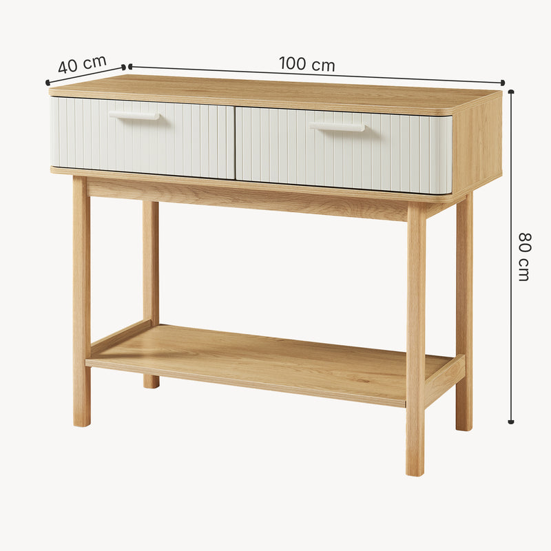 Maßskizze Konsolentisch Ferrersp mit 2 Schubladen 100x40x80 cm Eicheoptik/Sandfarben [en.casa]