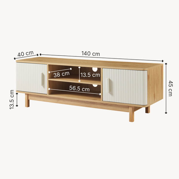 Fernsehschrank Ferrersp mit 2 Türen 140x40x45 cm Eicheoptik/Sandfarben [en.casa]