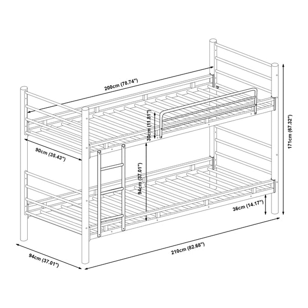 Metall-Etagenbett Bevapis mit 2 Matratzen 90x200 cm Schwarz [en.casa]